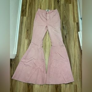 Free people pink high rise bell bottom pants